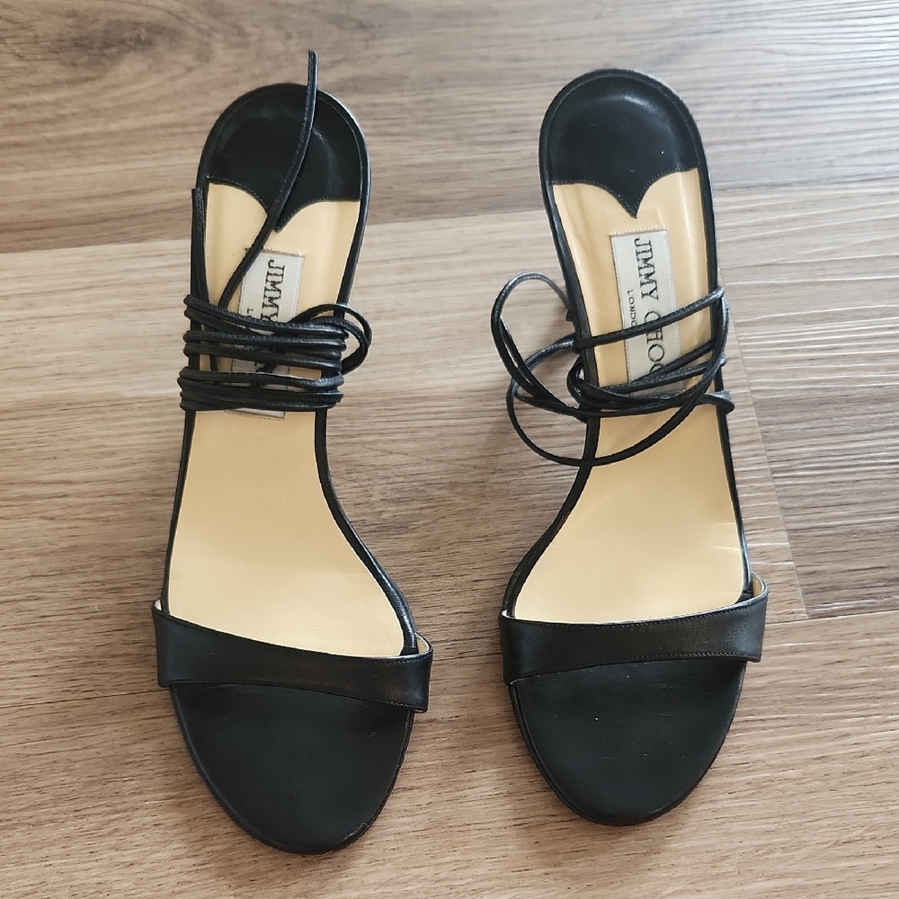 Jimmy Choo Black Leather Wrap Sandals